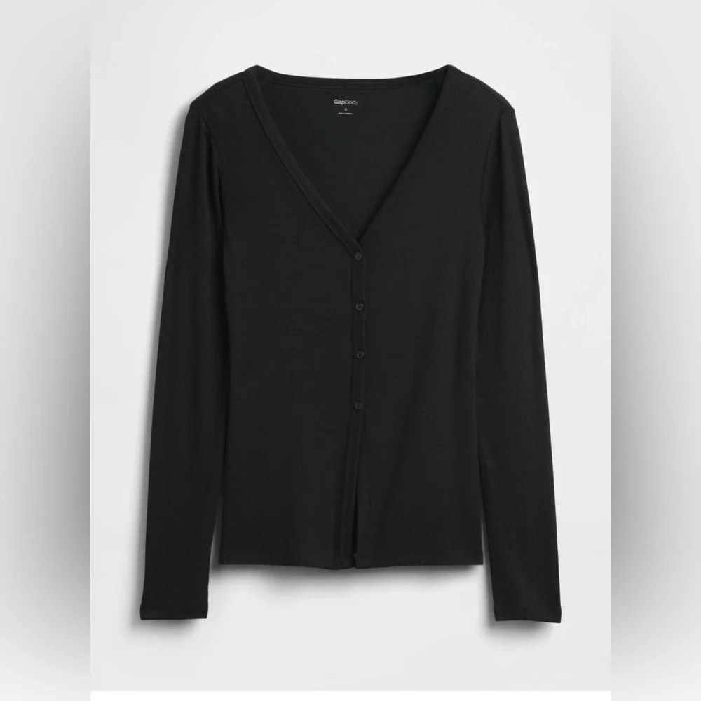 🆕 RESERVED EB GAP Women's Mini Rib PJ Cardigan True Black Medium 8-10 - Picture 6 of 13